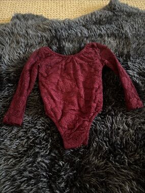 Baileys blossom Long Sleeve Lace One-Piece Bodysuit in Burgundy